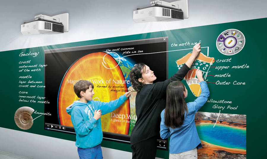state of the art, interactive projector in a classroom